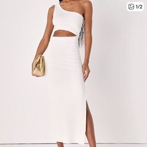 Lulu's White One-Shoulder Cutout Dress
